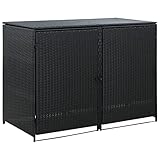 Doppel-Mülltonnen-Lagerschuppen für den Außenbereich, robustes Metall, Versteck mit Rattan-Effekt, abschließbar, Polyrattan-Abdeckung, schwarz, 148 x 77 x 111 cm