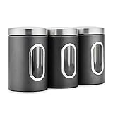 Aoresac 3 Stück Edelstahl Vorratsdosen Set, 1.5L Hohe Kapazität Müslidosen Kaffeedosen Geeignet für Getreide, Kaffeebohnen, Tee, Snacks (Grau)