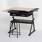 Höhenverstellbarer Basteltisch mit neigbarer Ahornplatte und Stauraum für Home Office Kunst Zeichnung