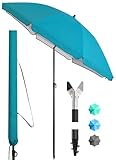 4smile Sonnenschirm Strand SunnyJoy Ø 200 cm, inkl. Hülle - UPF 50+ Strandschirm, Sonnenschirm Balkon, Gartenschirm - Strandschirm windfest stabil, Sonnenschutz Strand und Balkon, Türkis