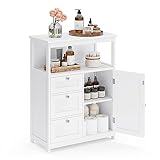 VASAGLE Badezimmerschrank, Badschrank, Beistellschrank, mit 3 Schubladen, Schranktür, verstellbare Ablage, 30 x 60 x 80 cm, weiß BBC542P31V1