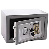 Panorama24 Tresor Safe mit Elektronik-Zahlenschloss 31x20x20cm LED-Anzeige Stahlbolzen, silbergrau, inkl. 4 Batterien, Möbeltresor Wandtresor Wandsafe Home