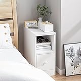 Nachtkommode 20 cm tief, Nachttische Schlafzimmer, Nachttisch aus Holz, Wohnzimmer- oder Badezimmertisch, Mehrzweck-Nachttisch mit 1 Schublade, Nachttische 20 cm breit