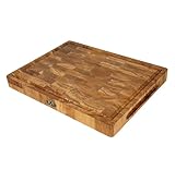 B4K® 40х30х4cm Küchenbrett aus Eiche Stirnholz | Antibakterielles Hirnholzbrett mit Griffen, Silikonfüßen und Saftrille | Stirnholz Schneidebrett | Hackblock