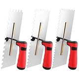 QWORK® 3-teilig Edelstahl Zahnglättekelle - Zahnung 6/8/10 mm - 280x107 mm Glättekellen mit Softgriff