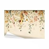 decomonkey Fototapete Blumen 350x256 cm Tapete Fototapeten Vlies Tapeten Vliestapete Wandtapete moderne Wand Wandbild Schlafzimmer Wohnzimmer Natur Pflanzen Stein Vintage Retro bunt beige