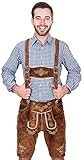 Bayerische Herren Trachten Lederhose kurz, Trachtenlederhose mit Trägern, original in Mittelbraun, Oktoberfest, Größe 52