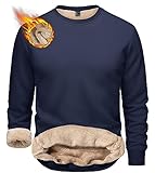 TACVASEN Herren Warme Fleece Pullover Sweatshirts Winter Langarm Shirts mit Fleecefutter (L, Schwarzblau)