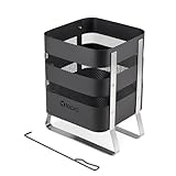 tepro Design-Feuerkorb Millburn, aus Stahl und Edelstahl, mit Schürhaken und Funkenschutzgitter, Maße ca. 42 x 36 x 49,5 cm (mit Füßen), Schwarz/ Silber