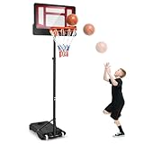 COSTWAY Basketballständer 90-210 cm höhenverstellbar, Basketballkorb mit Ständer & 2 Rädern, Mobile Korbanlage für Kinder, Jugendliche, Basketballanlage wetterbeständig Indoor Outdoor (Rot)