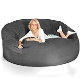 Green Bean Jumbo Max Riesensitzsack mit Memory-Schaum Flockenfüllung – Sitzsack XXL aus flauschigem Velours in 6ft (180x120cm) Dunkelgrau – Indoor Lounge-Sitzsack waschbar & gemütlich