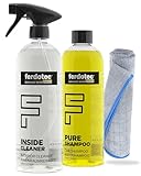 FERDOTEC Auto Reinigungsset - Auto Innenraum Reiniger (750 ml) + Auto Shampoo & Microfasertuch Grau für Kunststoff, Leder, Polster, Alcantara & Touchscreens Schonend zu Wachsen & Versiegelungen