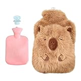 Wärmflasche mit Bezug,Wärmflasche Groß kinder Süß PlüSch Wärmflaschen tier, Hot Water Bottle zur Schmerzlinderung,Reinigung Abnehmbar,Capybara Geschenke für Familie und Freunde-1L