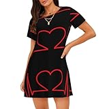 Xiso Ver Nurse and Heart EKG Stillnachthemd für Damen, kurzärmelig, lässig, Pyjama, Kleid, Schwarz, XXL