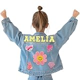 GifXify Personalisierte Jeansjacke für Kinder mit Namensaufnähern, individuelle Jeansjacke für Kleinkinder, Mädchen, Jungen, Denim-Jacke, Frühlingskleidung, Geburtstags-Weihnachtsgeschenke für Kinder
