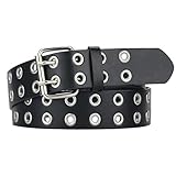 LIURFLNC Schwarz Nietengürtel, Doppelloch Ledergürtel Jeansgürtel Studded Belt, Punk Style Cosplay Gürtel Nieten Hip Hop Nietengürtel Herren für Jeans Hosen Gothic Rockwear