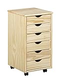 Inter Link – Rollcontainer – Rollcontainer mit 6 Schubladen – Bürocontainer - Rollschrank – Rollwagen – Schubladenkommode - Massiv Kieferholz – Natur Lackiert – BxTxH: 35x39x66 cm – Nils