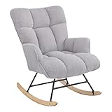 Aunekiv Schaukelstuhl, Stillsessel Schaukelsessel, Teddystoff Gepolsterter Schwingsessel Lesesessel Relaxstuhl Sessel mit Holzkufen, Armlehne, für Wohnzimmer, Schlafzimmer, Babyzimmer, Grau