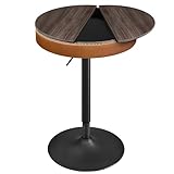 VASAGLE EKHO Kollektion - Bartisch höhenverstellbar, Kleiner Tisch mit Stauraum, Kunstleder, Nähte, Mid-Century-Modern-Stil, Küche, Hausbar, Wohnzimmer, aschbraun-karamellbraun