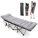Warmiehomy XXL Feldbett mit Matratze für Erwachsene, Gästebett klappbar, Extra Breite Robust klappbett Campingbett mit Seitentasche Tragetasche, Betten für Outdoor Camping Reisen Büro Garten, Grau