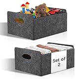 Starvortex 2Stk Filzkorb Aufbewahrung, Langlebig Faltboxen mit Tragegriff, Filzbox, Aufbewahrungskorb Grau, 30 x 25 x 15cm Aufbewahrungsbox Filz Organizer, Körbe für Regal, Kleiderschrank, Büro