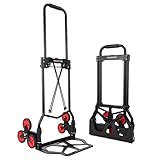 YEAUPE PRO Sackkarre, 45-50kg Tragkraft Klappbare Sackkarre, Höhenverstellbar & Treppensteiger für Umzug & schwere Gegenstände Treppenkarren mit 2 Expanderseile & Schwammgriff - Schwarz - Dreirad