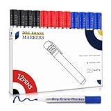 maxtek Whiteboard Marker 12 Whiteboard Stifte Rundspitze ca.2-3mm Linienbreite, Set mit 3 Farben hohe Qualität Geruchsarme Tinte, Zubehör für Schule, Büro, Zuhause