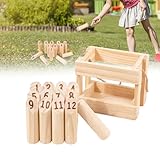 Zahlenholz Wurfspiel Stick Wurfspiel aus Hartholz, mit Holzkiste, 12 Stäbchen, Holzwurfspiel für Outdoor, Garten, Rasen, Party, Molkky Spiel für Familie, Gruppen, 2-6 Spieler, 6+ Alter