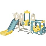 5 in 1 Kinderrutsche Schaukel Basketballkorb, Kinder Rutsche mit Klettergerüst, Kinder Spielplatz Slide Gartenrutsche für Indoor Outdoor Hinterhof,Rutschbahn mit Rutschauslauf Spielgeräte