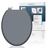 SCHÜTTE WC-Sitz mit Absenkautomatik aus Holz, hochwertiger Toilettendeckel mit 175kg Belastbarkeit, Toilettensitz mit Brille, Klodeckel für WC, MDF Holzkern Klobrille, Grau