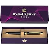 Bond & Regent Tintenroller schwarz glänzend und 24 Karat Gold, Luxuszertifikat, schönes Geschenk für Männer und Frauen