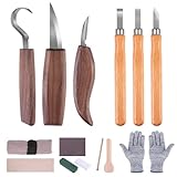 Holz Schnitzwerkzeug Set - 14 STK Schnitzmesser Holz Schnitzen Set mit Schleifstein für Erwachsene Kinder, Carving DIY Schnitzset mit Schnittfeste Handschuhe