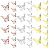 SEWOART 3D Metallische Schmetterlinge Wandaufkleber Selbstklebende Hohlraum Dekoration aus Perlglanzpapier 36 Stück für Wohnraum Selbstgemacht Wandkunst und Partydekoration