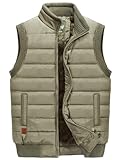 VtuAOL Herren Casual Outdoor Gepolsterte Weste Fleece Gefüttert Stehkragen Ärmellose Jacken, 02 Khaki, XX-Large