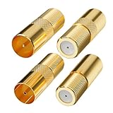 Mygatti 4 Stück Antenne Adapter als Set Vergoldet -2 x F-Buchse auf Antennenstecker IEC und 2 x F-Buchse auf Antennenbuchse IEC,Hochwertiges Adapter-Set für Koax Antenne Verbinder Kupplung