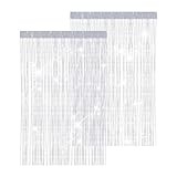 2 Stück Fadenvorhang Set, 100 x 200cm Fadenvorhang Glitzer, Fadengardine Balkontür Fliegengitter, Dekorative Gardine Raumteiler Fliegenschutz für Hochzeit, Café, Restaurant, Türen, Fenster (Silber)