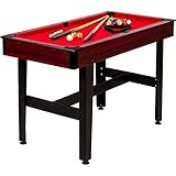 GAMES PLANET 4 ft Billardtisch COMPACT + Zubehör, 3 Farbvarianten, 122x61x76 cm (LxBxH), Schadstoffgeprüft, Dunkles Holzdekor, Rotes Tuch
