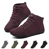 Geweo Barfußschuhe Winter Herren Damen Winterschuhe Barfuss Schuhe Warm Gefüttert Barfuß Sneaker Breite Barfussschuhe Fitness Traillaufschuhe Walkingschuhe Minimalistische Rutschfeste, Weinrot 39