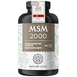 NATURE LOVE® MSM 2000mg mit Vitamin C - 365 laborgeprüfte Tabletten - Kompakteres MSM Pulver als bei Kapseln - Ohne Zusätze, hochdosiert, vegan, in Deutschland produziert