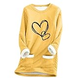 Damen-Sweatshirt, Thermo-Unterwäsche, Winter, warm, dick, Sherpa-Fleece, gefüttert, Unterhemd, lässiger Rundhalsausschnitt, einfarbig, Pullover, langärmelig, weich, bequem, Tunika-Tops, 7 Gelb, 42