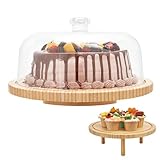 Tortenplatte mit Deckel, Ohuhu Bambus 2-in-1 Tortenplatte Drehbar, Tortenständer Drehbare Tortenplatte mit Fuß 3 Abnehmbare Stützen für Backen Dekorativ, Tolle Geschenke für Weihnachten