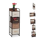 Relaxdays Schubladenschrank, 4 Stoff Fächer, schmal, mit Griffen, Ablage, Nischenschrank HBT 99,5 x 31 x 31,5 cm, braun, F