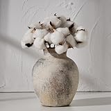 SIDUCAL Dekorative Keramik-Blumenvase, rustikale Bauernhaus-Vase, Boho-Vase für Heimdekoration, weiß gekalkte Terrakotta-Vase für Tisch, Wohnzimmer, Badezimmer, Regal, Kamindekoration