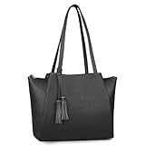 befen Echtleder Handtasche Damen Shopper Tasche, 14 Zoll Laptoptasche, Leder Tote Bag Aktentasche Lehrertasche mit Laptopfach, Mode Schultertaschen für Business Büro Schule, Schwarz