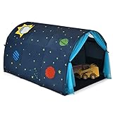 COSTWAY Kinderspielhaus, Kinderzelt mit Fenster & Tasche, Spielzelt mit doppeltem Vorhang, Spielhaus Kinder Indoor & Outdoor, Kinderspielzelt für Jungen und Mädchen(Blau)