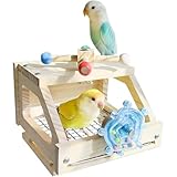 La La Pet Lustiges Vogelspielhaus Papagei Spinnrad Spielzeug und drehbare Sitzstangen aus Holz Sittich Hütte mit abnehmbarem Boden Mesh Interaktives Vogelkäfig Zubehör