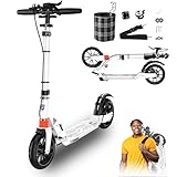 GHBXJX Tretroller Scooter Pro Roller für Erwachsene bis 150kg Verstellbar Scooter, ABEC 9 150kg, klappbar- Roller Kinder- Klappbar Lenker hinterradbremse und Stoßdämpfer, 4 Höhenverstellbar,Weiß