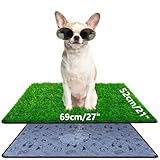 68x52 cm Hundeklo Hundetoilette Welpentoilette mit Kunstrasen, Hochdurchlässiger Hundetoilette Welpenklo Haustiertoilette, mit Waschbar und Wiederverwendbar Trainingsunterlage für drinnen und draußen
