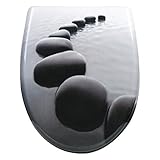 WOLTU WC Sitz mit Absenkautomatik,Toilettensitz Motiv,Klodeckel mit Quick-Release-Funktion und Antibakteriell,Premium Toilettendeckel,Klobrille aus Duroplast,Schwarzer Stein
