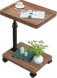 ESTUWD Beistelltisch mit Rollen | Beistelltisch Höhenverstellbar (45-80cm) | Holz Beistelltische c Form haben 360° Rotierend Nussbaum Finish | Couchtisch Klein für Wohnzimmer Sofa Couch (Nussbaum)